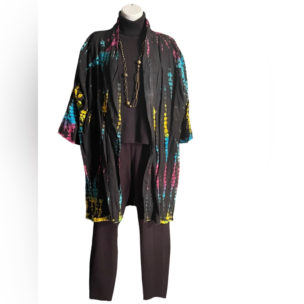 NWT.    S/M Tye-Dye CARDIGAN by Sacred Threads. Onesize. BL/RD 10.